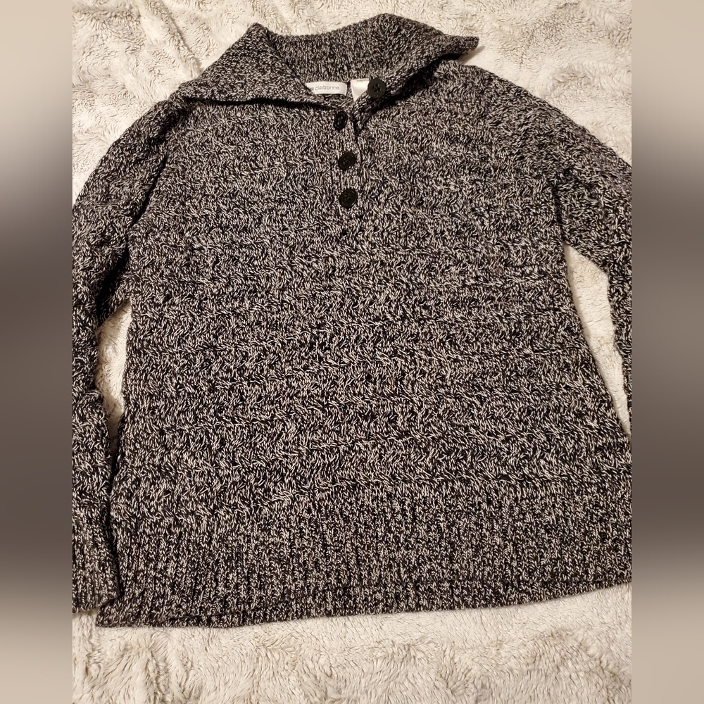Vintage Liz Claiborne Ribbed Collared Winter Sweater Black/White Size XL